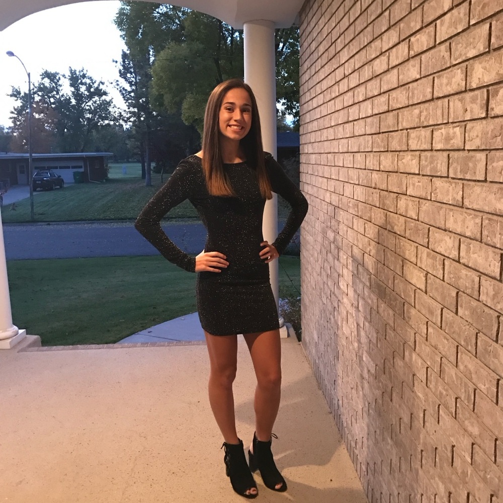 silence + noise Black Sparkle backless Mini Bodycon Dress